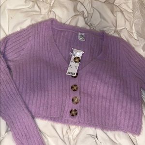 UO Rochelle fuzzy cropped cardigan in lilac